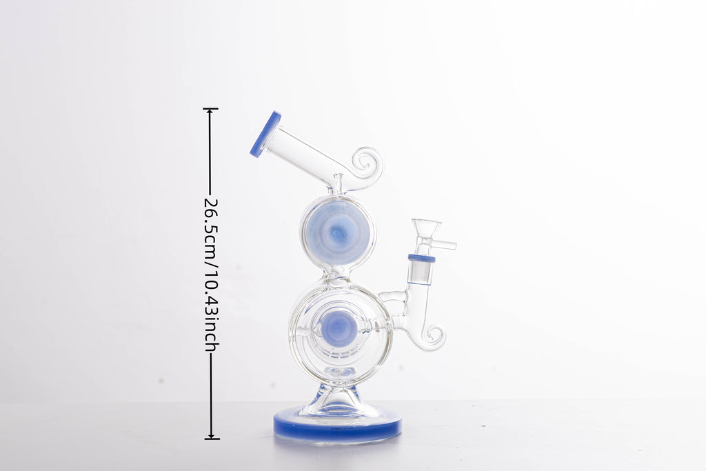 Double Recycler Glass Bong with Percolator – Thick Borosilicate Water Pipe, Unique Blue Accent Hookah for Smooth Smoking Experience