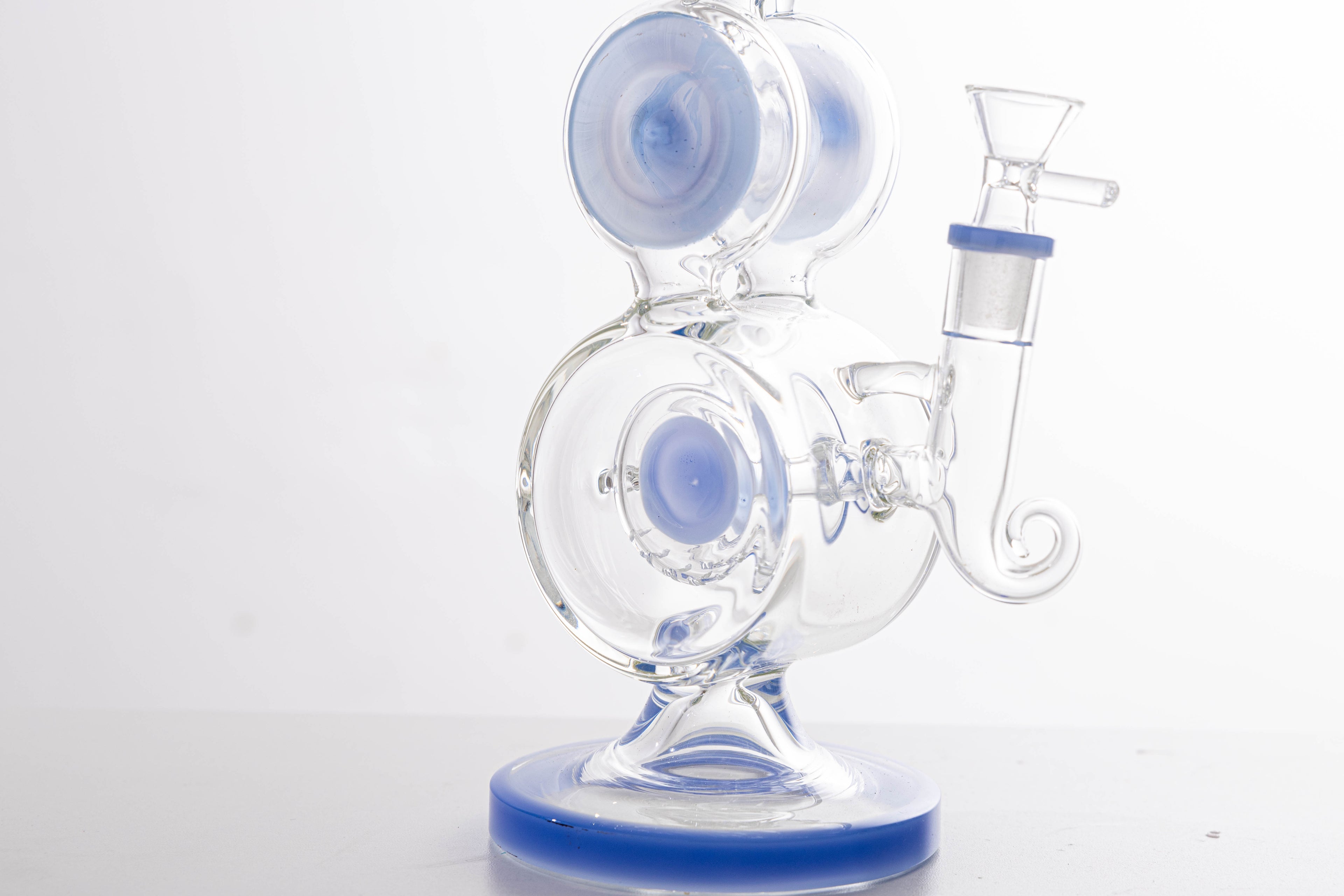 Double Recycler Glass Bong with Percolator – Thick Borosilicate Water Pipe, Unique Blue Accent Hookah for Smooth Smoking Experience