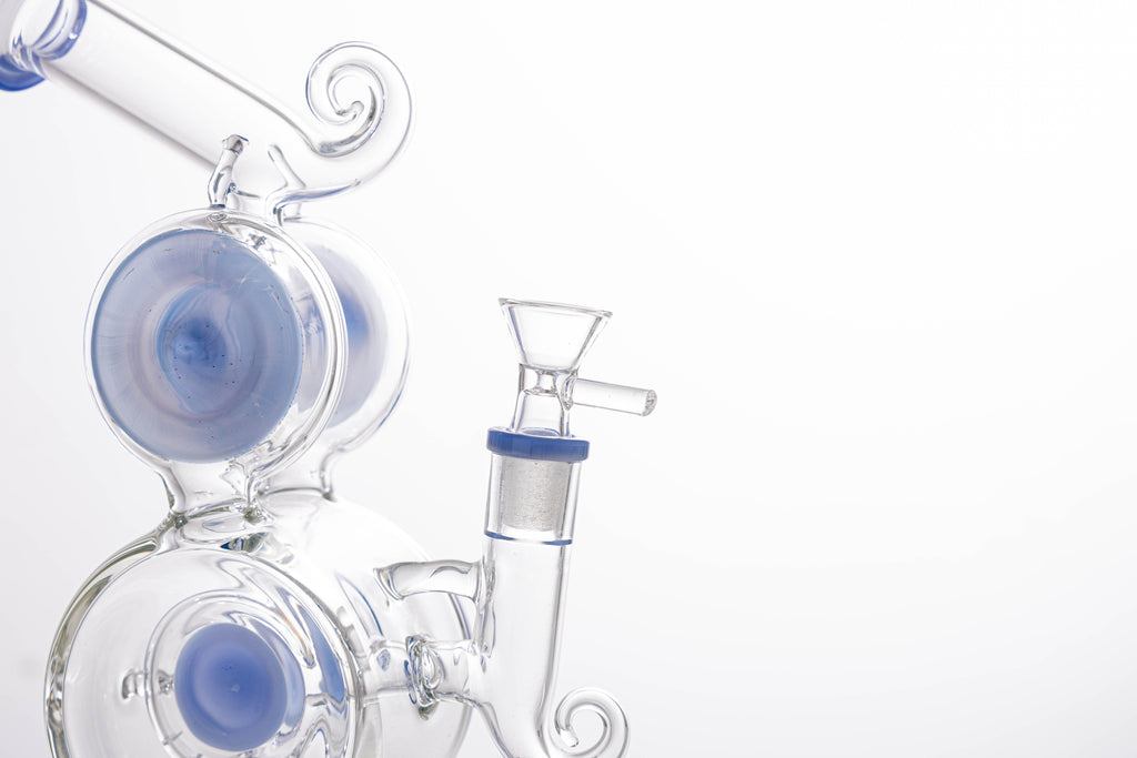 Double Recycler Glass Bong with Percolator – Thick Borosilicate Water Pipe, Unique Blue Accent Hookah for Smooth Smoking Experience