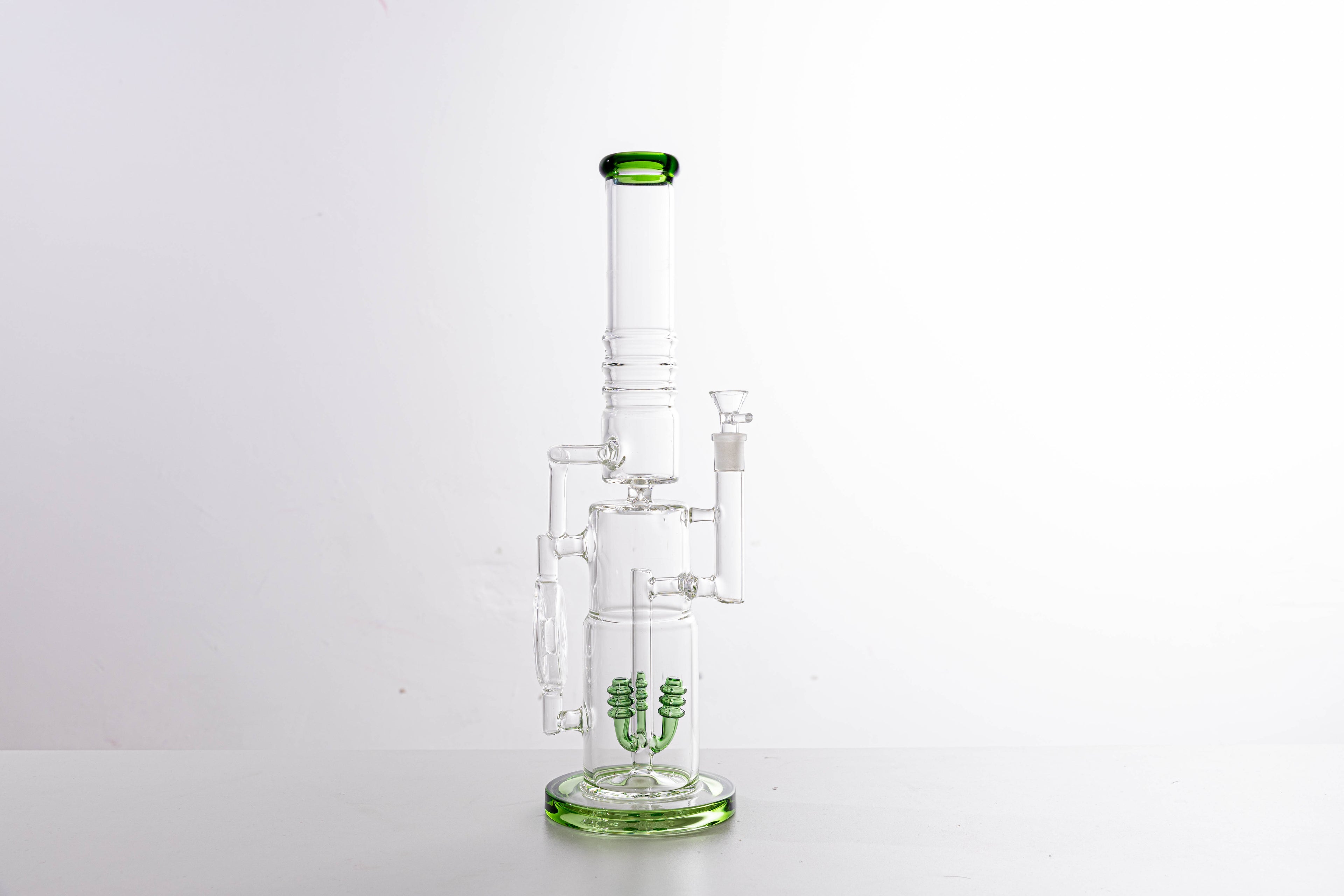 Premium Thick Glass Water Pipe with Dual Percolators – Green Accent