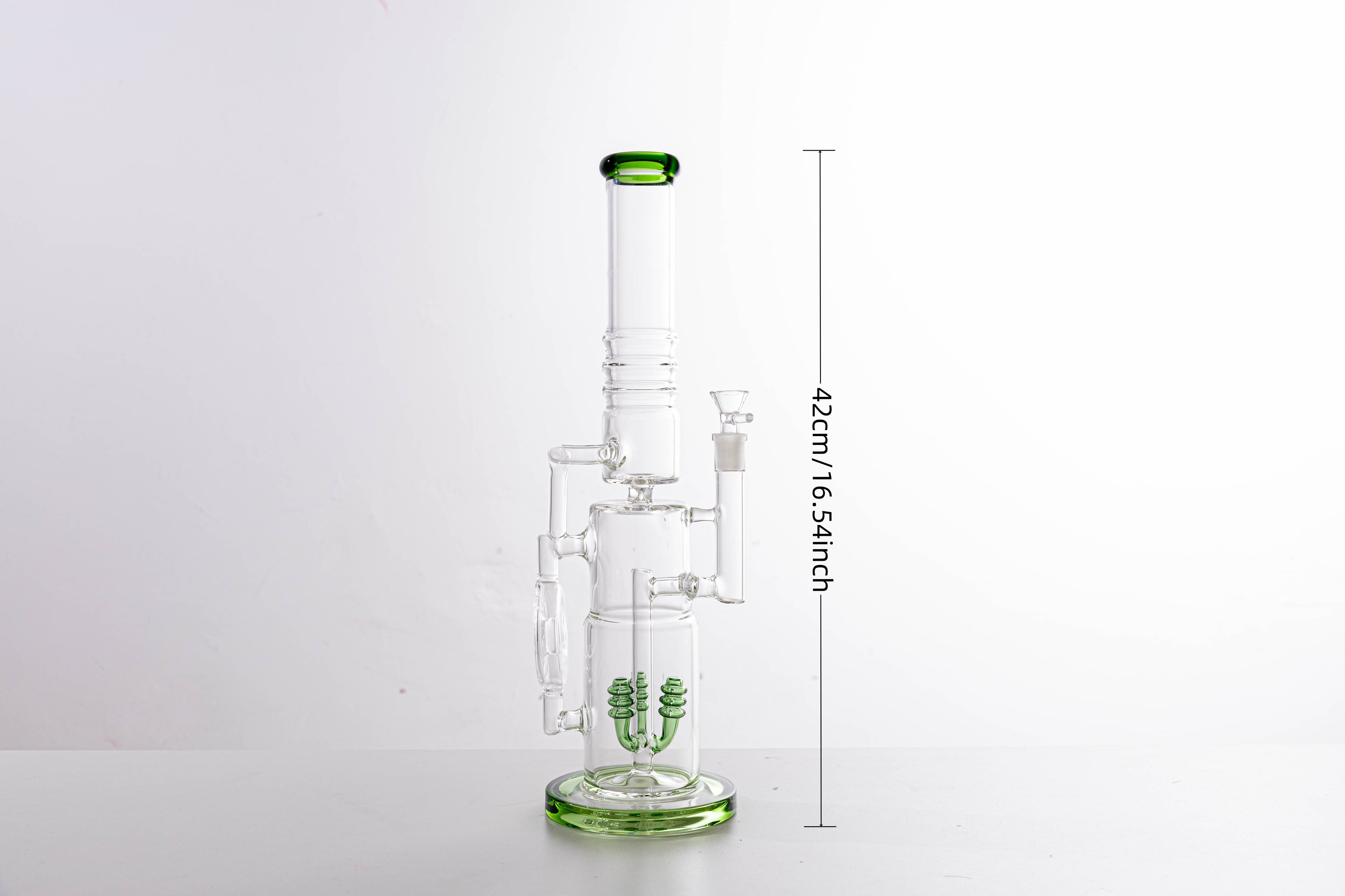 Premium Thick Glass Water Pipe with Dual Percolators – Green Accent