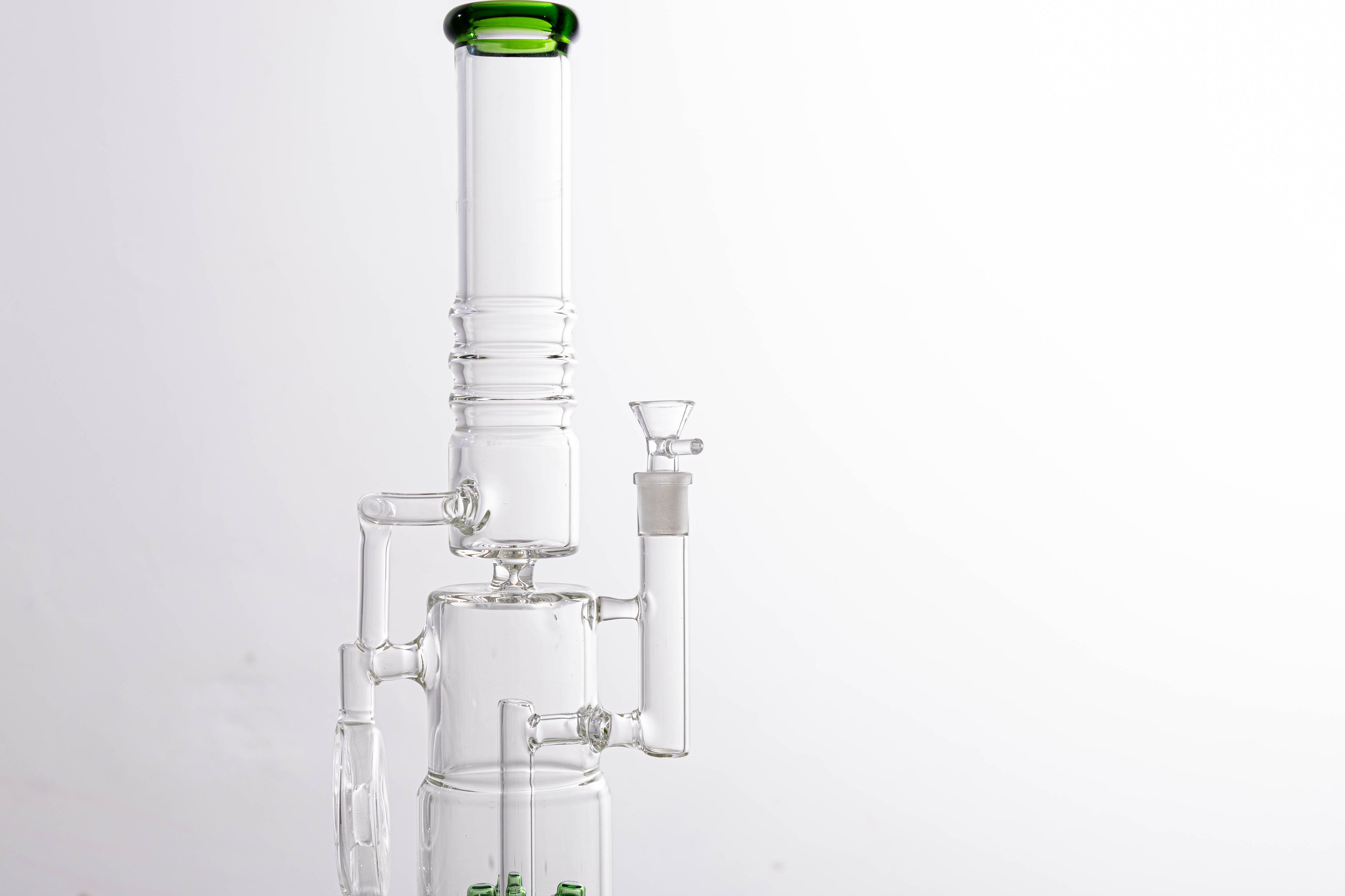 Premium Thick Glass Water Pipe with Dual Percolators – Green Accent