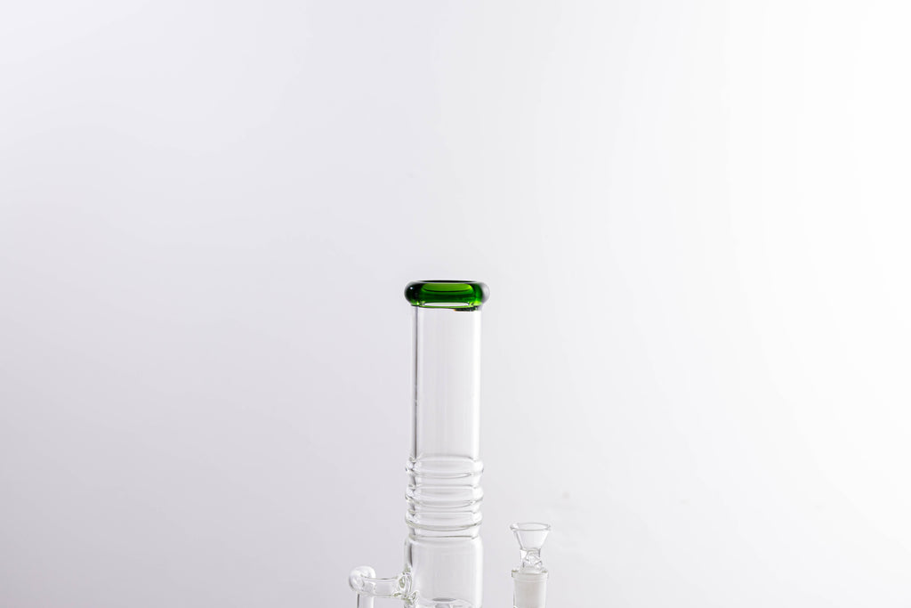 Premium Thick Glass Water Pipe with Dual Percolators – Green Accent