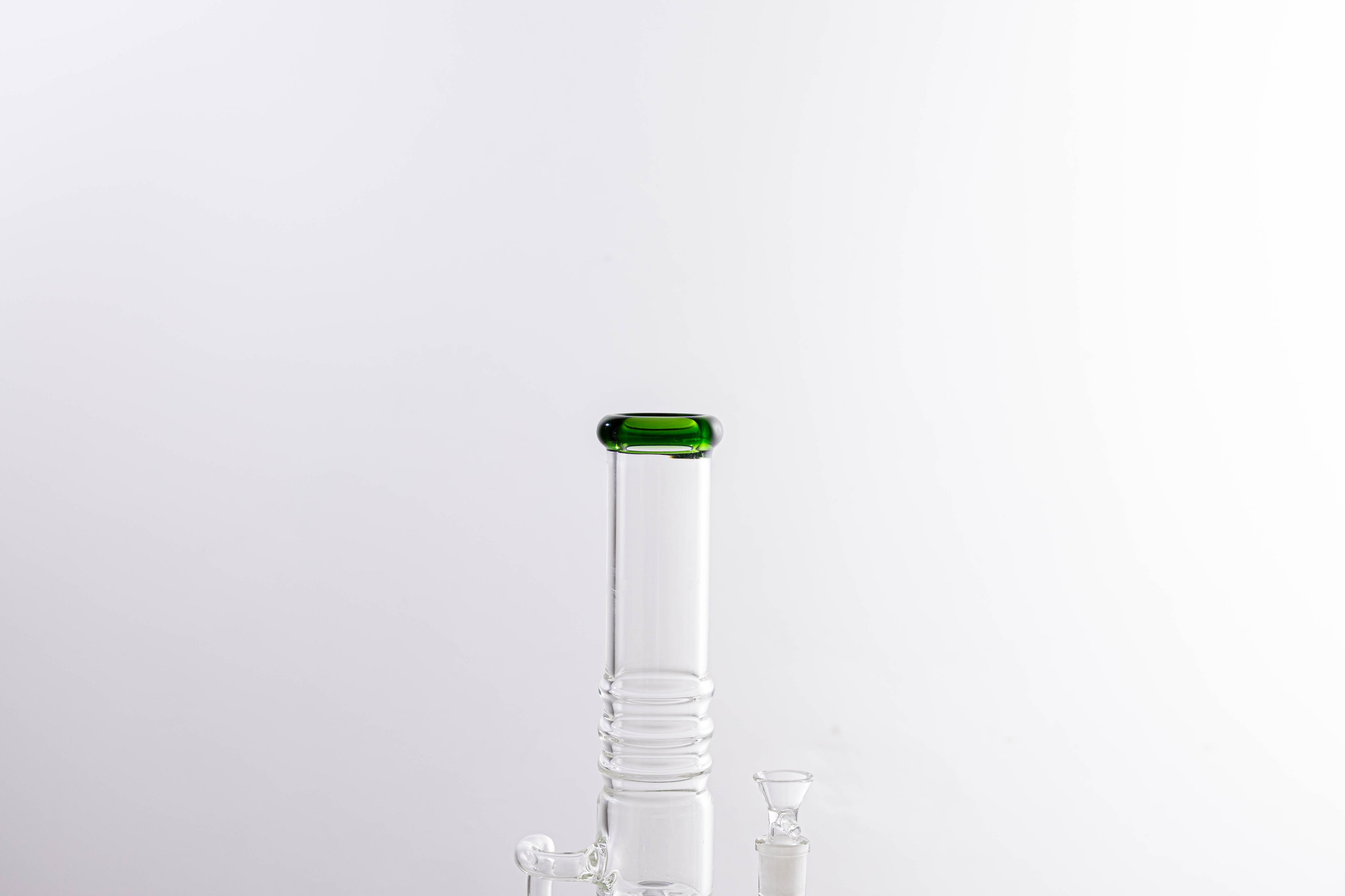 Premium Thick Glass Water Pipe with Dual Percolators – Green Accent