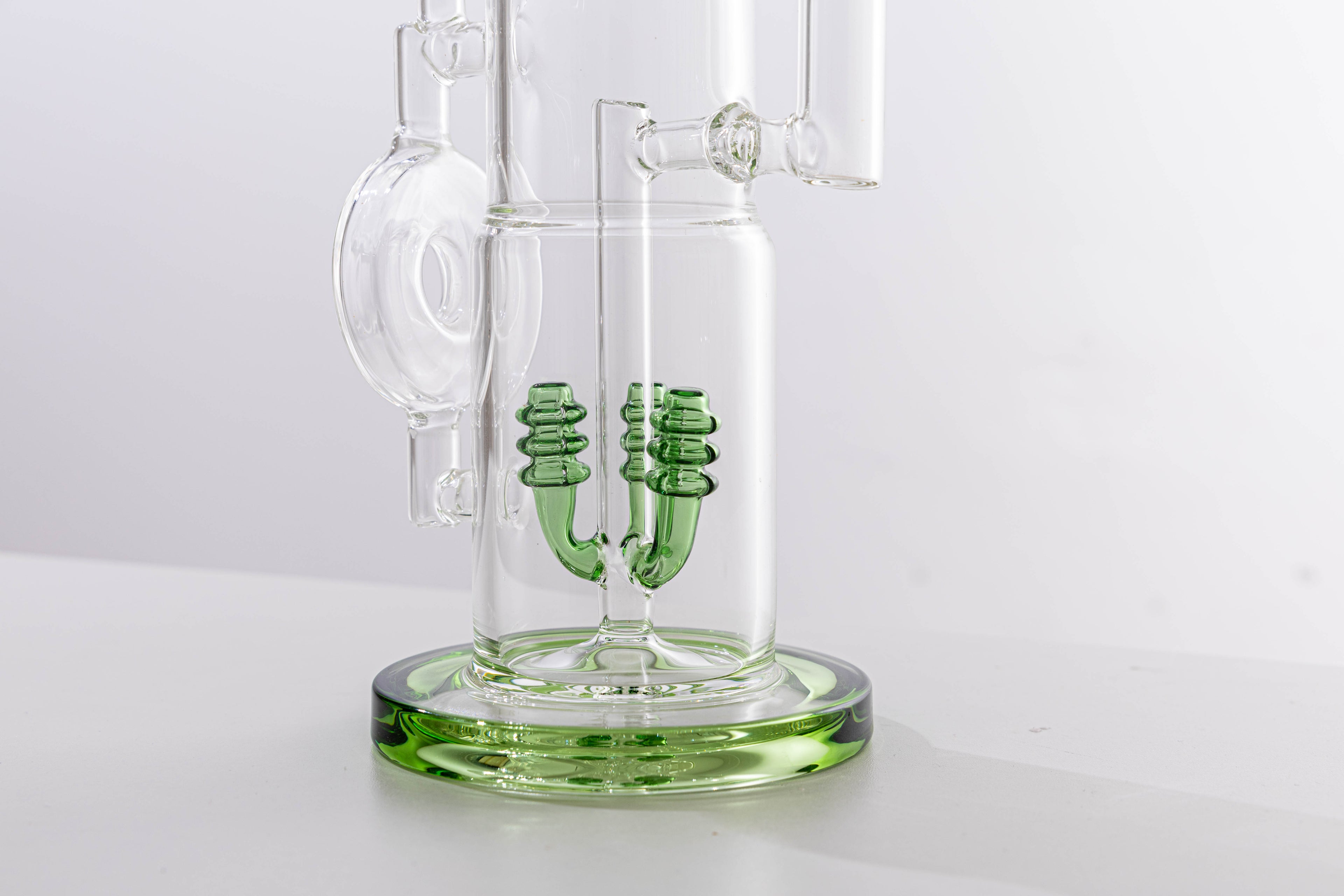 Premium Thick Glass Water Pipe with Dual Percolators – Green Accent
