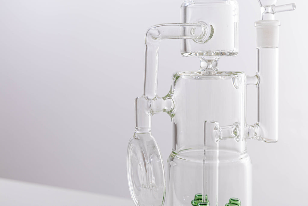 Premium Thick Glass Water Pipe with Dual Percolators – Green Accent
