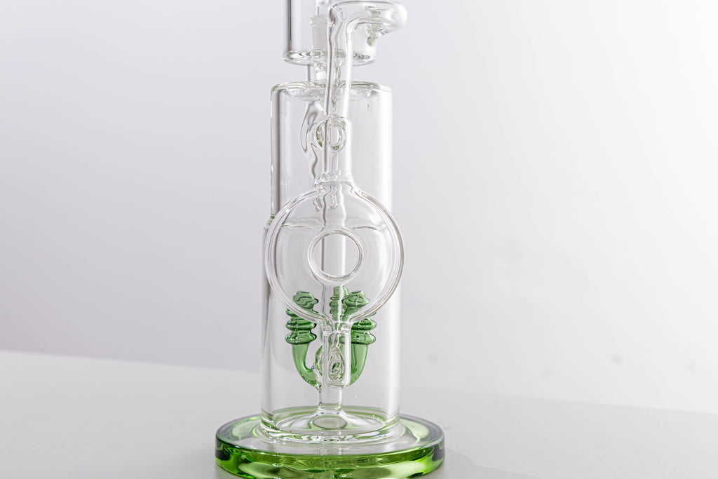 Premium Thick Glass Water Pipe with Dual Percolators – Green Accent