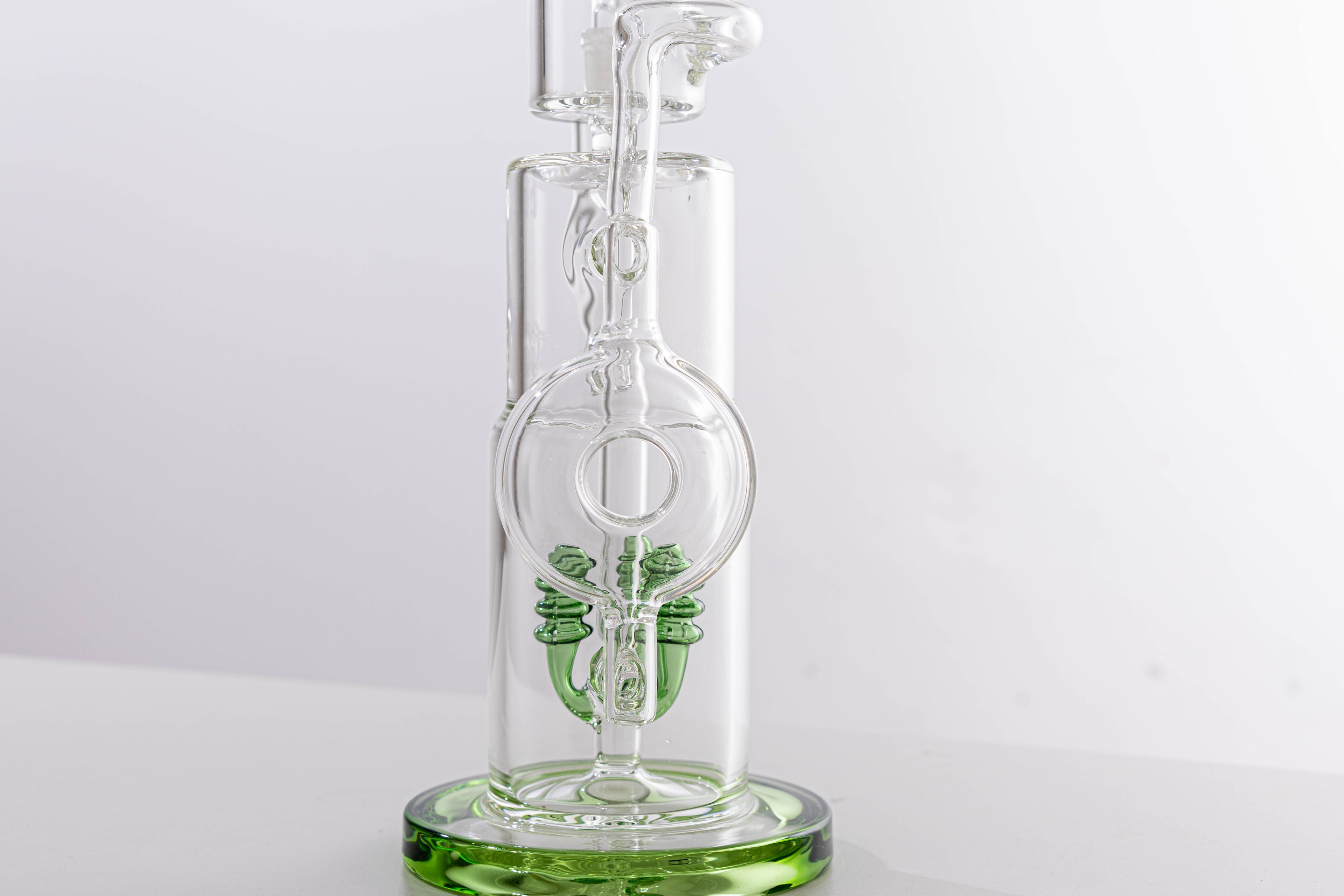 Premium Thick Glass Water Pipe with Dual Percolators – Green Accent
