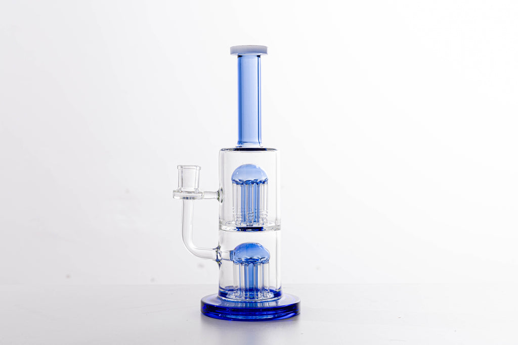 Blue Double Percolator Glass Water Pipe – Premium Borosilicate Glass for Smooth Hits