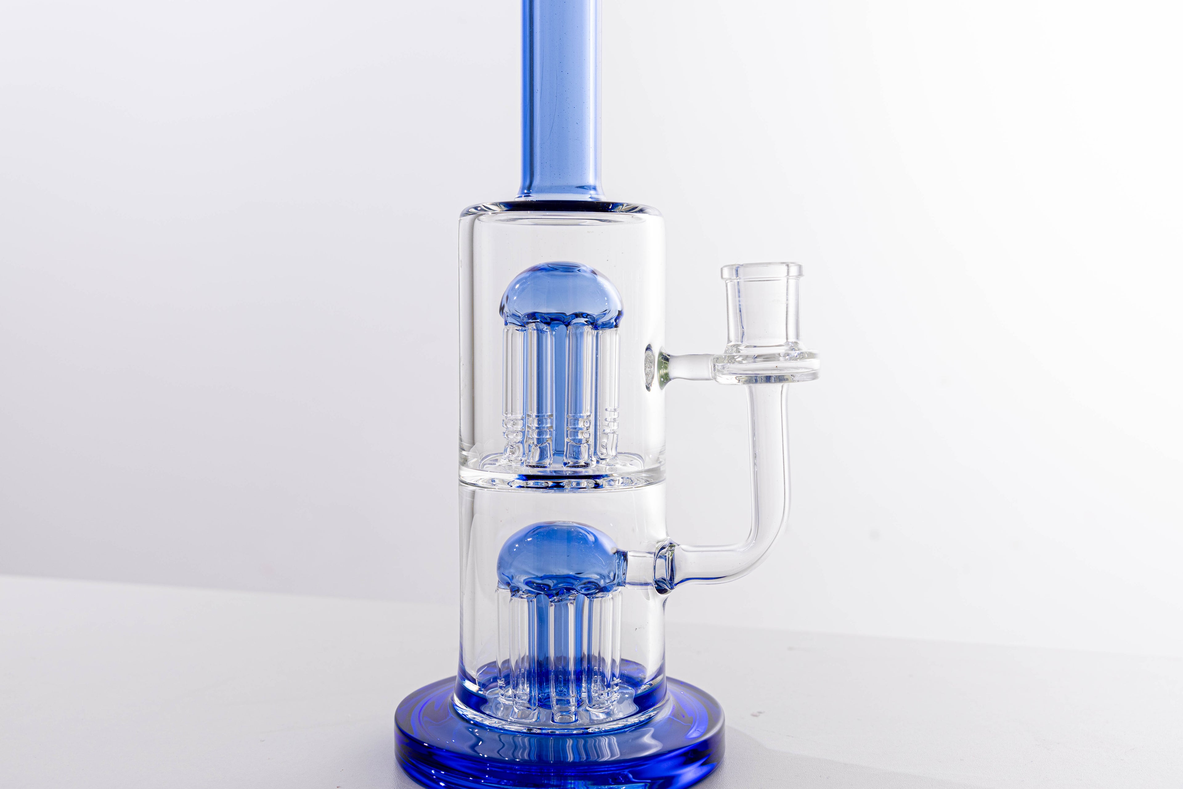Blue Double Percolator Glass Water Pipe – Premium Borosilicate Glass for Smooth Hits