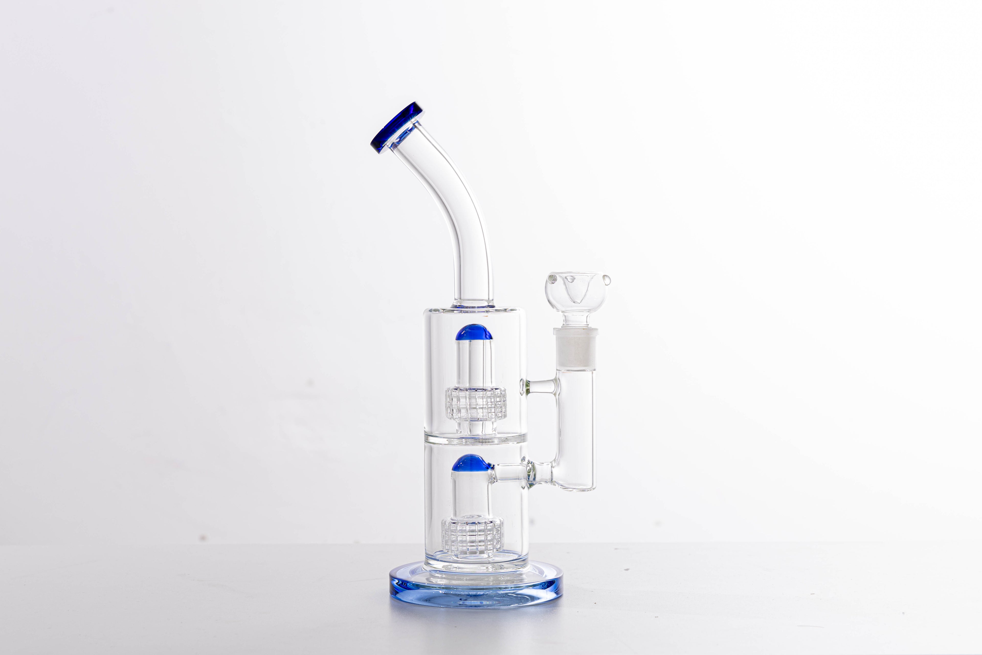 Double Chamber Percolator Glass Bong – Blue Accents