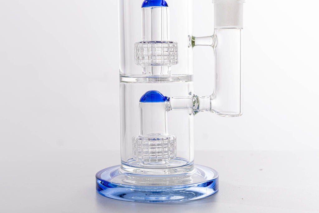 Double Chamber Percolator Glass Bong – Blue Accents