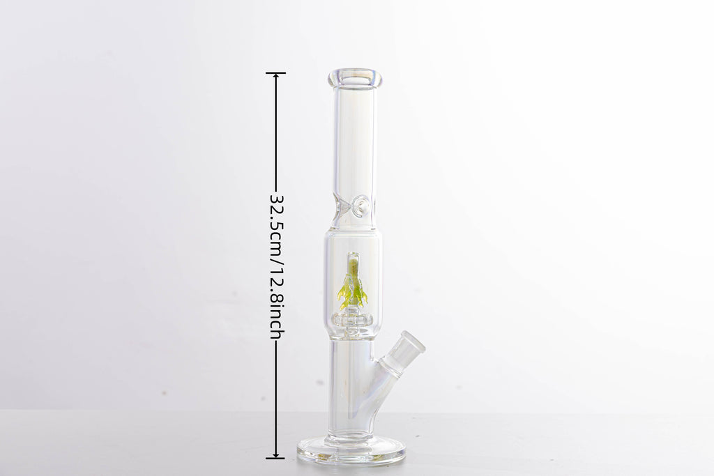 Straight Tube Glass Bong with Green Tree Perc – Borosilicate Water Pipe